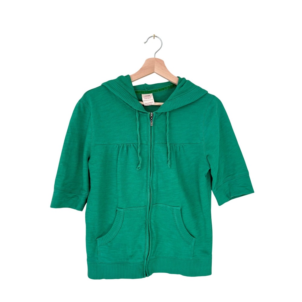 Y2K Faded Glory Green Short Sleeve Zip Up Hoodie Small